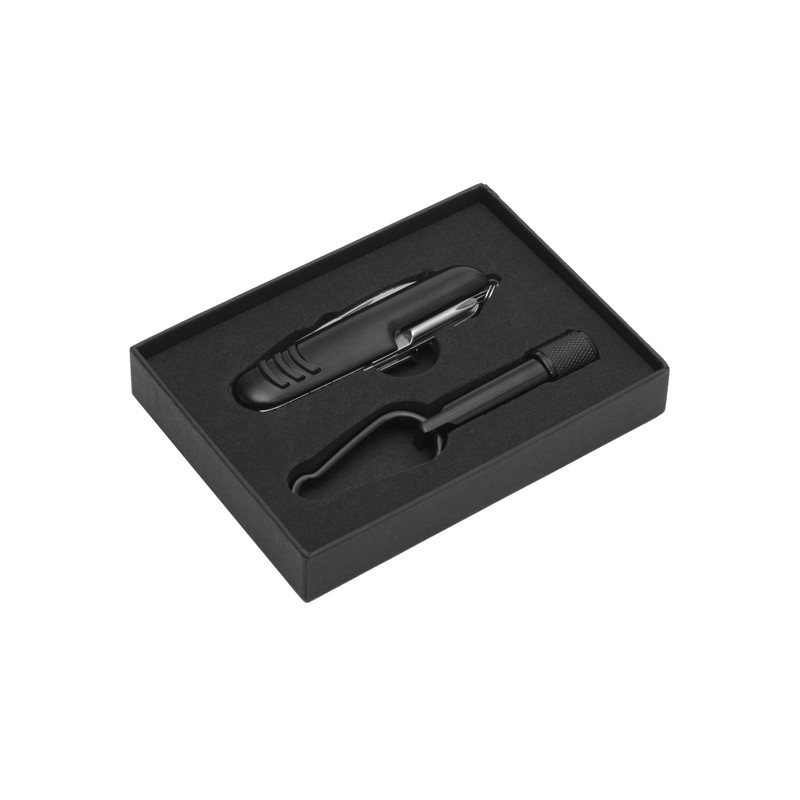 FREIBURG set of torch and pocket knife with 9 functions,  black - R17553.02