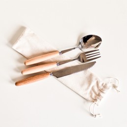 NANTES cutlery set in a cotton bag, beige - R17156.13