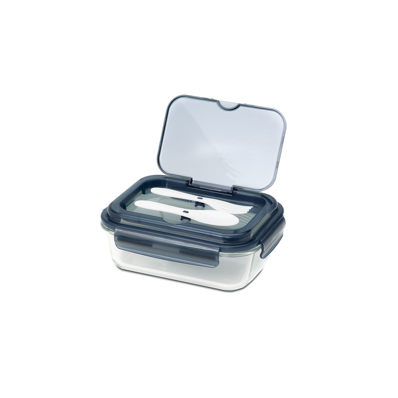 LAGOS glass lunch box with cutlery 1 000 ml, black - R08444.02