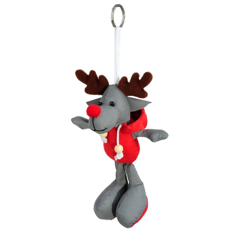 REINDEER reflective key ring, grey/red - R73839 REINDEER reflective key ring, grey/red - R73839
