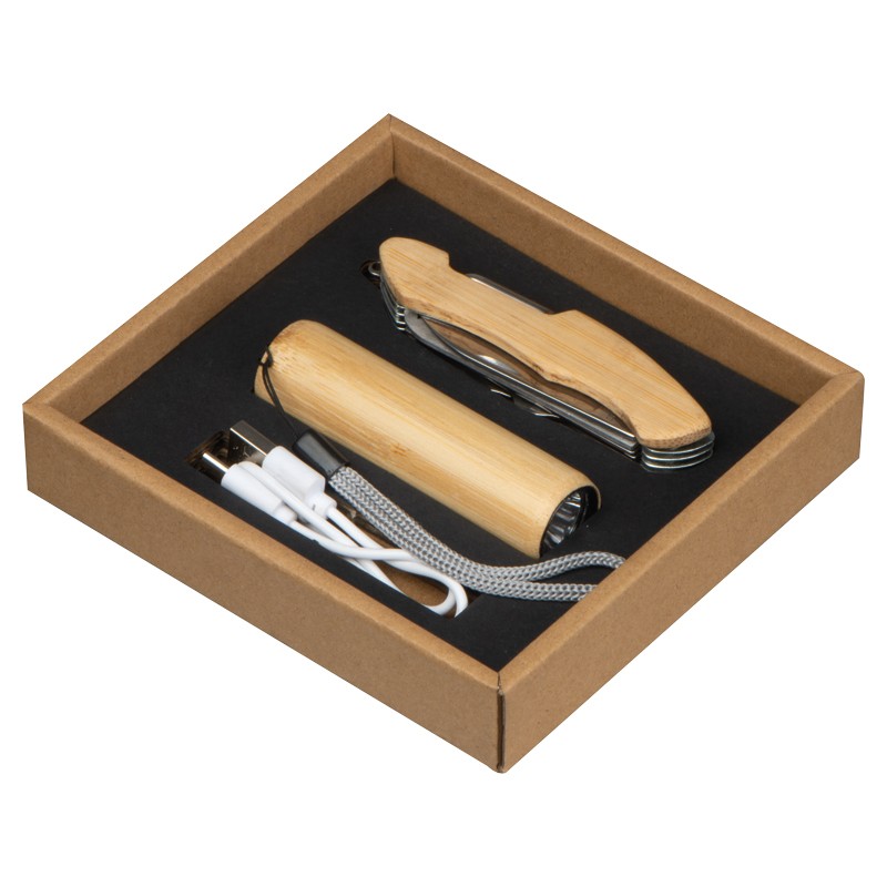 Set cadou cu lanterna LED și cuțit ecologic Linz, Beige - 379513 Set cadou cu lanterna LED și cuțit ecologic Linz, Beige - 379513