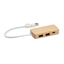 Hub USB cu 3 porturi din bambus, MO2143-40 - Wood