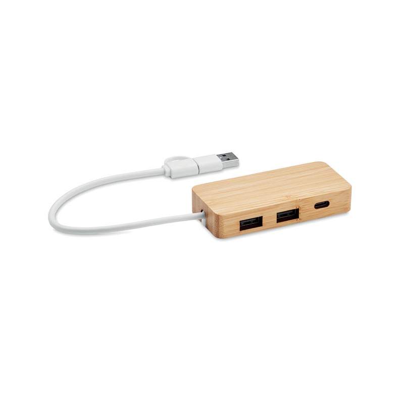 Hub USB cu 3 porturi din bambus, MO2143-40 - Wood