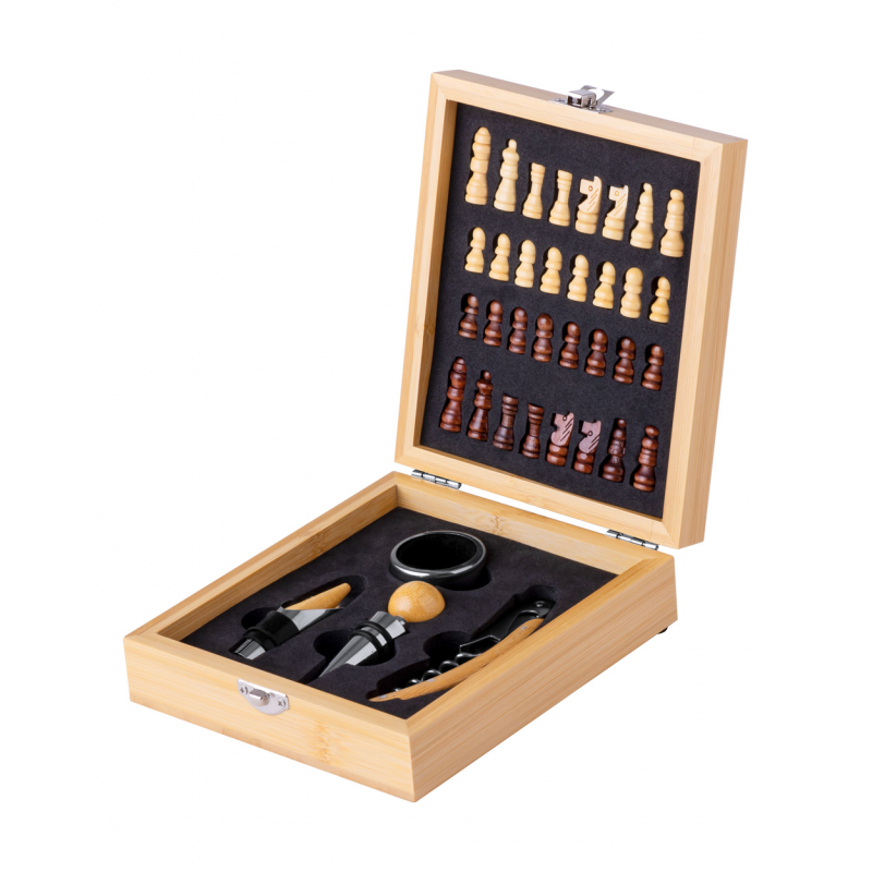 Paluk, set de vin cu joc de șah, natural - AP734196