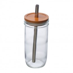 Pahar de băut cu capac de bambus și paie, 8384266 - Transparent