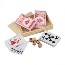 Set de cărți de joc în cutie de lemn cu zaruri, 5431113 - Beige
