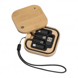 Set de cabluri în cutie bambus, 3388413 - Beige