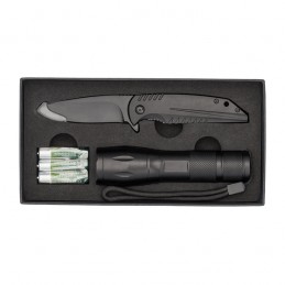 MEZUS set with knife and flashlight, black - R17569.02