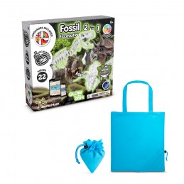 2 in 1 Fossil Excavation Kit V. Joc educațional furnizat cu o pungă de cadou pliabilă 190T, Albastru deschis - 35827-124