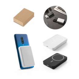 AMPERE 5. Power bank magnetic de 5'000 mAh cu încărcător wireless ultrarapid de 15W în ABS reciclat (100% rABS), Alb - 97166-106