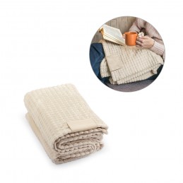 CELINE. Pătură din poliester reciclat (100% rPET) cu un detaliu cusut pentru personalizare, Bej - 99096-131