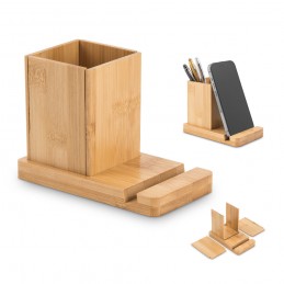 ERWIN. Set de birou cu suport pentru telefon mobil și pahar, Natural - 93638-160