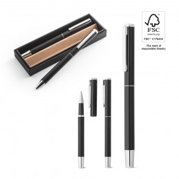 LEAH. Set de roller și pix din aluminiu (94% rAL) cu clips, Negru - 91782-103
