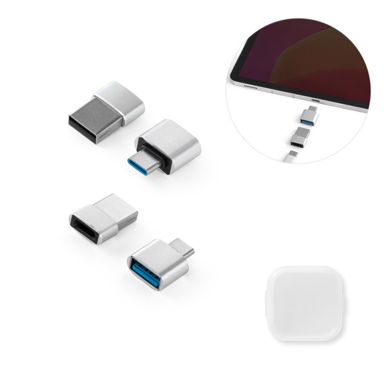 MINSKY. Set de 2 adaptoare USB-A / USB-C din aluminiu, Argintiu satinat - 97090-127 MINSKY. Set de 2 adaptoare USB-A / USB-C din aluminiu, Argintiu satinat - 97090-127