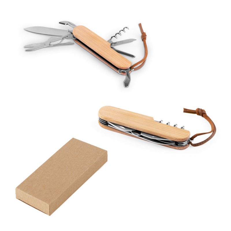 RYKER. Cuțit de buzunar multifuncțional din bambus și oțel inoxidabil cu mâner PU, Natural - 94366-160 RYKER. Cuțit de buzunar multifuncțional din bambus și oțel inoxidabil cu mâner PU, Natural - 94366-160