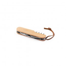 RYKER. Cuțit de buzunar multifuncțional din bambus și oțel inoxidabil cu mâner PU, Natural - 94366-160