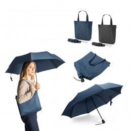 SKYLAR. Umbrelă 2 în 1 cu sacoșă de cumpărături din poliester reciclat inclusă, Albastru - 99094-104
