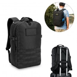 EDINBURGH BPACK. Rucsac în stil militar din poliester reciclat 600D, de înaltă densitate 17.3', Negru - 92387-103
